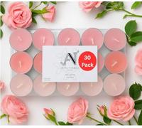 Aroma Naturals London Scented Tealight Candles Bag | 4 Hour Burn Time | Standard Size D3.77 x H1.45cm | Three Tone Coloured Wax & Aluminium Cups | Pack of 30 Tea Lights Scent (Wild Roses)