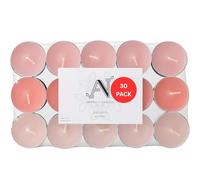 Aroma Naturals London Scented Tealight Candles Bag | 4 Hour Burn Time | Standard Size D3.77 x H1.45cm | Three Tone Coloured Wax & Aluminium Cups | Pack of 30 Tea Lights Scent (Wild Roses)