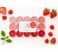 Aroma Naturals London Scented Tealight Candles Bag | 4 Hour Burn Time | Standard Size D3.77 x H1.45cm | Three Tone Coloured Wax & Aluminium Cups | Pack of 30 Tea Lights Scent (Strawberry & Raspberry)