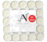 Aroma Naturals London Unscented Tealight Candles Pack of | 4-Hour Slow Burn Time | Standard Size D3.8 x H1.45cm | White Wax Candlelight | Aluminium Cups Tea Lights | Bag of (50pk, 1, Count)