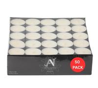Aroma Naturals London Unscented Tealights 8 Hours Candles Pack of 50 | Long Burn Candlelight Everday Use | Size D3.72 x H2.5cm | White t Lights Wax &
