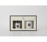 Aroma Naturals Scented Gift Box Candle and Reed Diffuser, Glass Jar Minimalist Luxe 206G, Metal Lid with Ribbon, 100ML Glass Diffuser Vessel with Metal Collar (Puissance Visuelle)