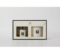 Aroma Naturals Scented Gift Box Candle and Reed Diffuser, Glass Jar Minimalist Luxe 206G, Metal Lid with Ribbon, 100ML Glass Diffuser Vessel with Metal Collar (Infame)