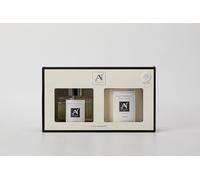 Aroma Naturals Scented Gift Box Candle and Reed Diffuser, Glass Jar Minimalist Luxe 206G, Metal Lid with Ribbon, 100ML Glass Diffuser Vessel with Metal Collar (Violette)