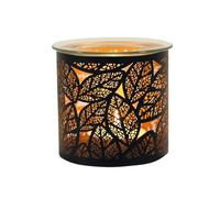 Aroma Tealight Wax Melter & Candle Holder - Black & Gold Silhouette Leaves 10.5cm