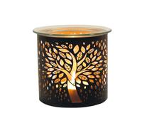 Aroma Tealight Wax Melter & Candle Holder - Black & Gold Silhouette Tree of Life 10.5cm