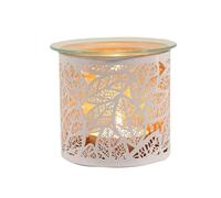 Aroma Tealight Wax Melter & Candle Holder - White & Gold Silhouette Leaves 10.5cm