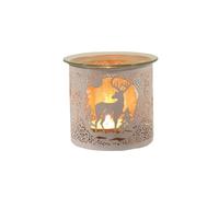 Aroma Tealight Wax Melter & Candle Holder - White & Gold Silhouette Stag 10.5cm
