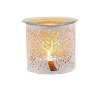 Aroma Tealight Wax Melter & Candle Holder - White & Gold Silhouette Tree of Life 10.5cm