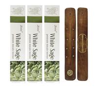 Aromasenses | 3 Pack White Sage Balaji Masala Incense Sticks + Gift Aromasenses Incense Burner | Natural | 15g x 3=45g | Relaxation | Meditation | Yoga