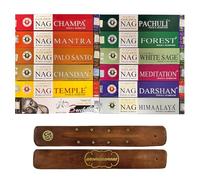 Aromasenses Set of 12 Golden Nag Vijayshree Incense + Wooden Incense Holder | Handcrafted Incense | Chemical Free | 100% Natural