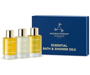 Aromatherapy Associates Essential Bath & Shower Oil Gift Collection (3 Count of 9ml) containing Deep Relax, De-Stress Muscle, Revive Morning, Hand Crafted Natural Blend