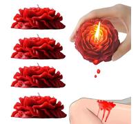 Aromatherapy Candle Set of 4 Low Temperature Red Rose Flower Shaped Scented Wax Play Candles - Romantic Drip Candles for Lovers,Christmas,Couples, Weddings and Home Decor Games Atmosphere Scented Wax