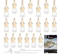 Aromatherapy Diffuser For Car, 5 Ml Glass Auto Air Fresheners With Wood Lid, Car Hanging Perfume Bottles Including Droppers Plus Funnel, Twenty Pcs