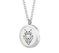 Aromatherapy Essential Oil Diffuser Necklace - Wolf Stainless Steel Locket Pendant Men Boy Fragrance Jewelry - for Father's Day Gift By Jenia, Stainless Steel
