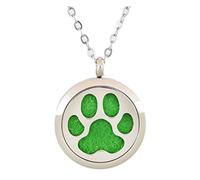 Aromatherapy Essential Oil Diffuser Stainless Steel 30MM Silver Magnetic Locket Pendant with Chain Necklace and Colored Refill Pads & Diffuser Bracelet all in a gift bag (Dog Paw)