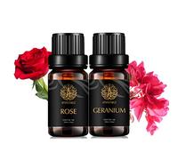 Aromatherapy Essential Oil Set for Diffuser - 2x10ml Rose and Geranium Oil Kit for Humidifier, Home Use