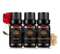Aromatherapy Essential Oil Set for Diffuser and Humidifier - 3X10ml Tangerine, Rose, Frankincense Oils Kit