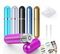 Aromatherapy Nasal Inhaler tubes for Essential Oils, Portable Reusable Blank Aluminum Nasal Inhalers with 2 Mini droppers 24 Cotton Wicks and 24 Writable Stickers, 6 Pack