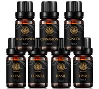 Aromatherapy Spicy Essential Oil Set for Diffuser-Clove, Basil, Fennel, Thyme, Ginger, Black Pepper, Cinnamon Essential Oil,100% Pure Ginger Essential Oil Kit,7x10ml Therapeutic Grade Cinnamon Oil Set