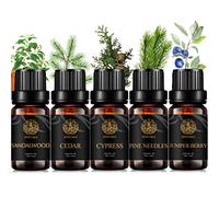 Aromatherapy Woody Essential Oil Set for Diffuser, Sandalwood Essential Oil, 5x10ml Cedar Oil Set for Diffuser -Juniper Berry, Pine Needles, Cypress, Sandalwood, Cedar Oil