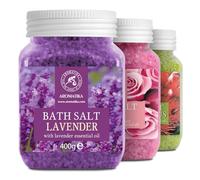 AROMATIKA Bath Salts Variety Set - 3 x 400 g Aromatherapy Bath Soak with Lavender, Rose & Eucalyptus for Good Sleep, Stress Relief & Relaxation, Body Care, Beauty, Wellness & Home Spa, Gift Idea