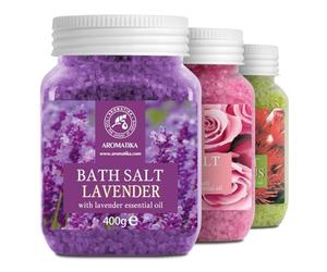 AROMATIKA Bath Salts Variety Set - 3 x 400 g Aromatherapy Bath Soak with Lavender, Rose & Eucalyptus for Good Sleep, Stress Relief & Relaxation, Body Care, Beauty, Wellness & Home Spa, Gift Idea