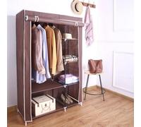 Arome Pur Canvas Wardrobe Organizer Clothes Rail Shelves Storage Closet Double Short - Brown