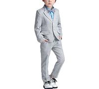 aromm 4 Piece Boys Suits Long Sleeve Formal Blazer Shirt Trousers Bowtie Set for Birthday Wedding Party Grey, 160