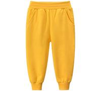 aromm Boys Cotton Sport Joggers Elastic Waistband Kids Casual Play Long Sweatpants Trousers Yellow, 140