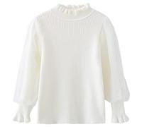 aromm Little Big Girls T-Shirt Blouse Lettuce Trim Ribbed Modal Long Sleeve Tops White,10-11 Years