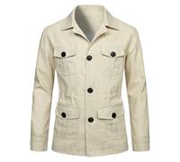 aromm Men's Lightweight Linen Jacket Button up Breathable Casual Blazers Coat Beige with Pockets, S
