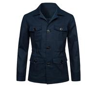 aromm Men's Lightweight Linen Jacket Button up Breathable Casual Blazers Coat Navy with Pockets, M