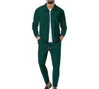 aromm Men's Waffle Tracksuits Zip up Jacket Top & Jogging Trouser 2pcs Sweatsuit Set Green for Casual Sport Workout Business, XXL