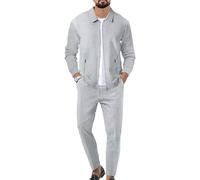 aromm Men's Waffle Tracksuits Zip up Jacket Top & Jogging Trouser 2pcs Sweatsuit Set Grey for Casual Sport Workout Business, XXL