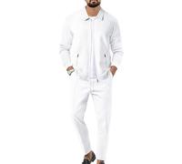 aromm Men's Waffle Tracksuits Zip up Jacket Top & Jogging Trouser 2pcs Sweatsuit Set White for Casual Sport Workout Business, XXL