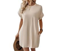 aromm Women Summer Dress Casual Tshirt Short Sleeve Beach Cover Ups with Pockets Almond,S