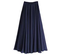 aromm Women's A-Line Full or Ankle Length Elastic Waist Pleated Fairy Chiffon Long Skirt Navy Blue,3XL