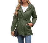 aromm Women's Hooded Cotton Trench Coat Full Zip Drawstring Waist Windproof Casual Jacket Army Green for Spring & Autumn Commute, XL