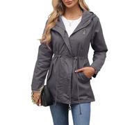 aromm Women's Hooded Cotton Trench Coat Full Zip Drawstring Waist Windproof Casual Jacket Grey for Spring & Autumn Commute, L