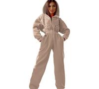 aromm Women's Hooded Onesie Long Sleeve Fleece Jumpersuit with Zip Casual One-Piece Tracksuit Apricot, M