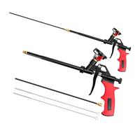 AROMUJOY PU Foam Gun, Pack of 2 Construction Foam Gun, 63 cm Extended Metal Spray Foam Gun, Professional Dosing Gun with Switch for Sealing, Filling and Sealing, No Cleaner Required, Red