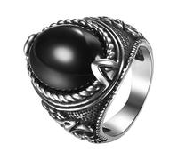 Aroncent Black Obsidian Signet Ring: Vintage Eagle Navy Style Stainless Steel Ring - Gothic Biker Jewelry for Men Size 10