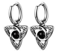 Aroncent Celtic Knot Drop Earrings: Irish Trinity Stainless Steel Dangle Hoop Earrings with Black Resin Stone - Gothic Vintage Jewelry Gift