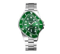 Aroncent Mens Stainless Steel Watch: Easy Reader Quartz Analog Watch with Unique Shaped Case Magnifying Date Luminous Hands - Casual and Business Wrist Watch - Green