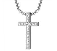 Aroncent Mens Viking Cross Necklace: Stainless Steel Nordic Rune Celtic Festival Amulet Pendant - Viking Jewelry for Men Women (White)