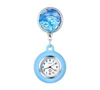 Aroncent Silicone Nurse Fob Watch: Retractable Waterproof Pocket Watch for Medical Professionals with Silicone Cover - Dolphin Pattern Quartz Timepiece - Blue