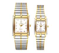 Aroncent Square Couple Pair Watch: Ultra Thin Waterproof His and Hers Quartz Analog Watch with Diamond Markers Adjustable Band - Casual and Business Wrist Watch - Silver