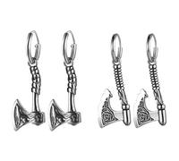 Aroncent Viking Battle Axe Earrings: 2 Pairs Stainless Steel Punk Hip Hop Y2K Black Dangle Earrings for Men Women Vintage Celtic Knot Amulet Jewelry Gift