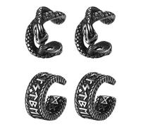 Aroncent Viking Snake Ear Cuffs: 2 Pairs Stainless Steel Non-Piercing Earrings - Serpent and Viking Rune Earrings for Men and Women